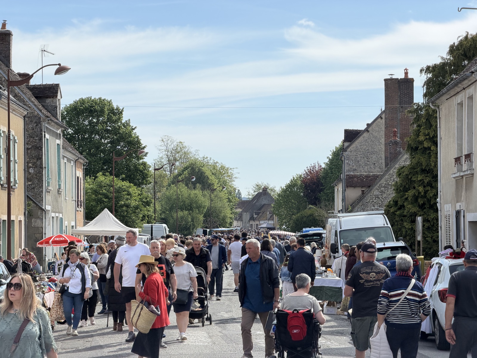 The main street of Bellou-sur-Huisne in full brocante mode